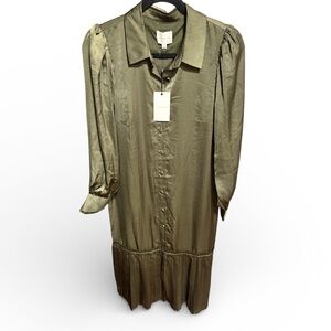 Elegant Olive Green Button-Up Dress